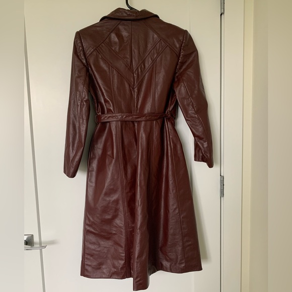 VINTAGE Y2K BURGUNDY LEATHER TRENCH JACKET - Picture 2 of 6